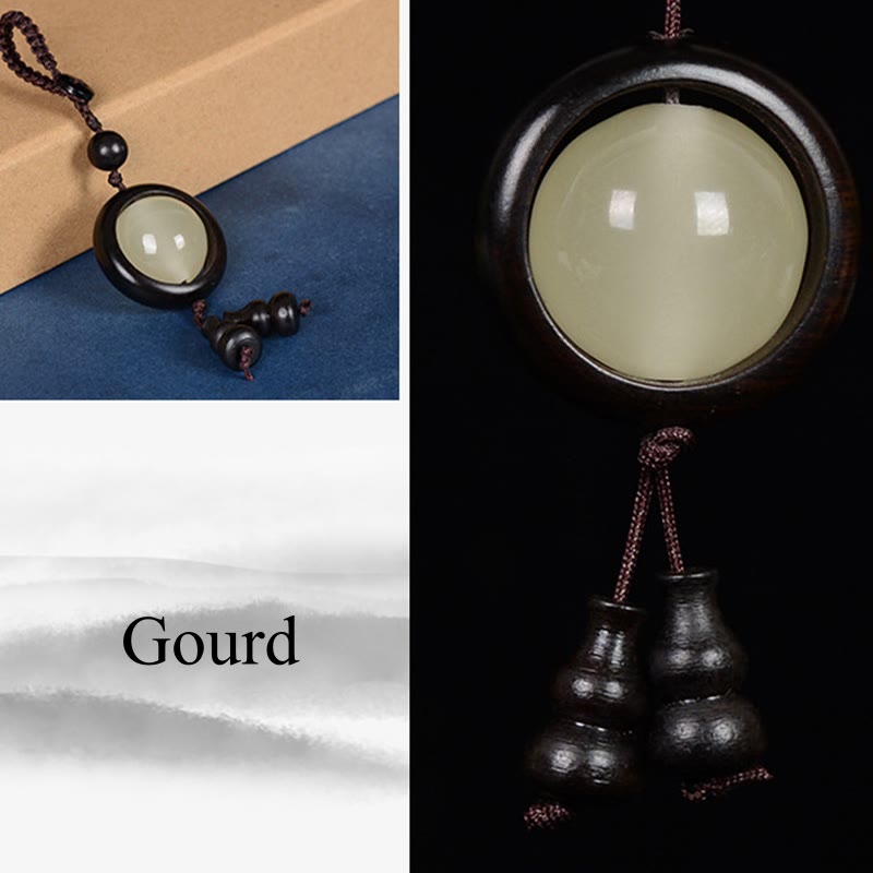 Buddha Stones Sandalo rosso Legno di ebano Sandalo verde Perlina portafortuna luminosa Zucca Portachiavi della pace