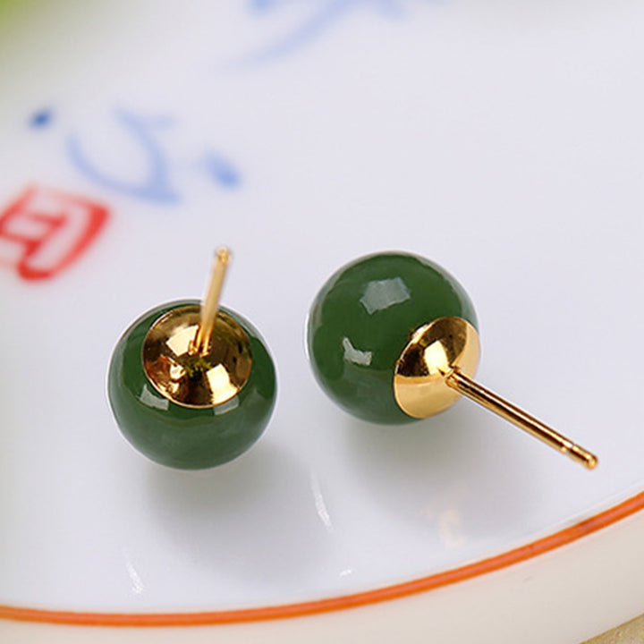 Orecchini a bottone rotondi in argento sterling 925 con Buddha Stones, giada ciano, guarigione e calma