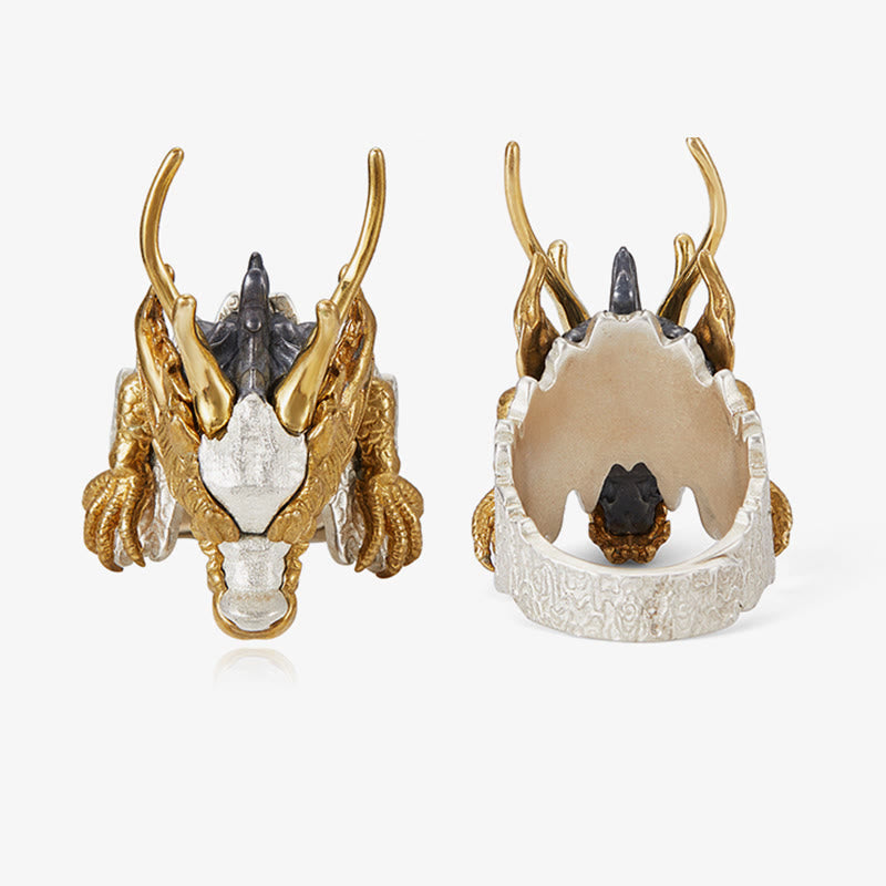 Buddha Stones 925 Sterling Silver Drago Fortuna Successo Protezione Anello Regolabile Ciondolo