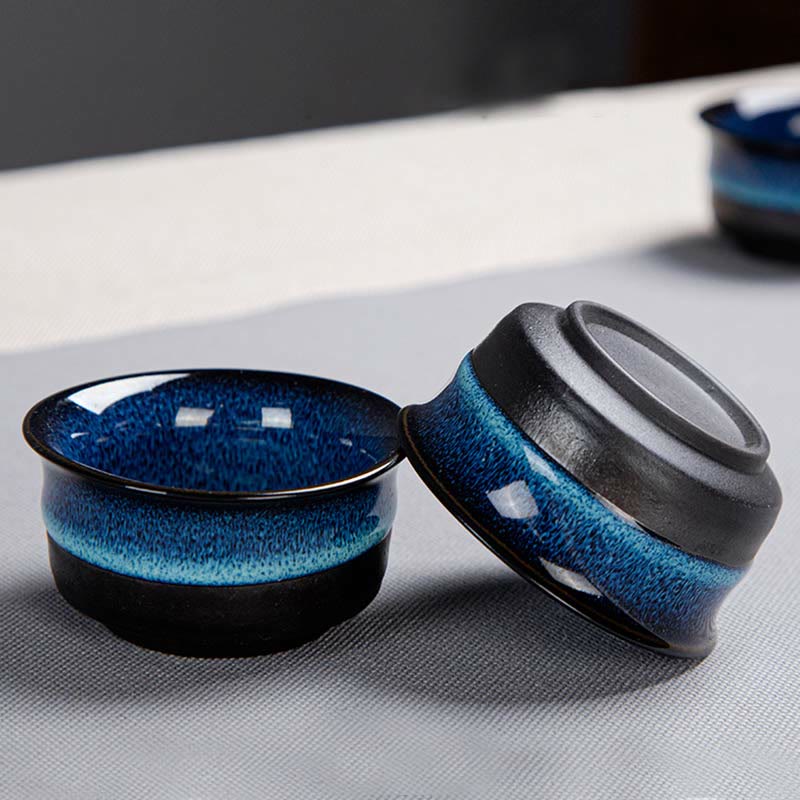 Buddha Stones Blu Gradiente Colore Cinese Gongfu Tè Teiera in Ceramica Portatile Sacchetto Regalo Scatola Set
