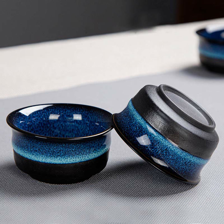 Buddha Stones Blu Gradiente Colore Cinese Gongfu Tè Teiera in Ceramica Portatile Sacchetto Regalo Scatola Set