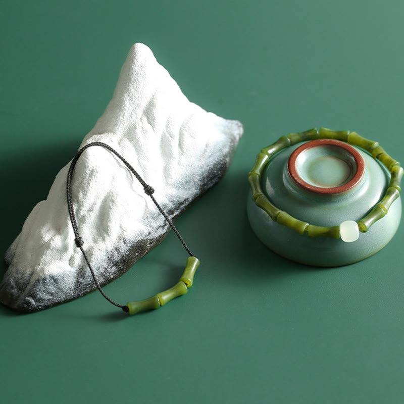 Bracciale Buddha Stones Green Bamboo Jade Pattern Luck Abundance