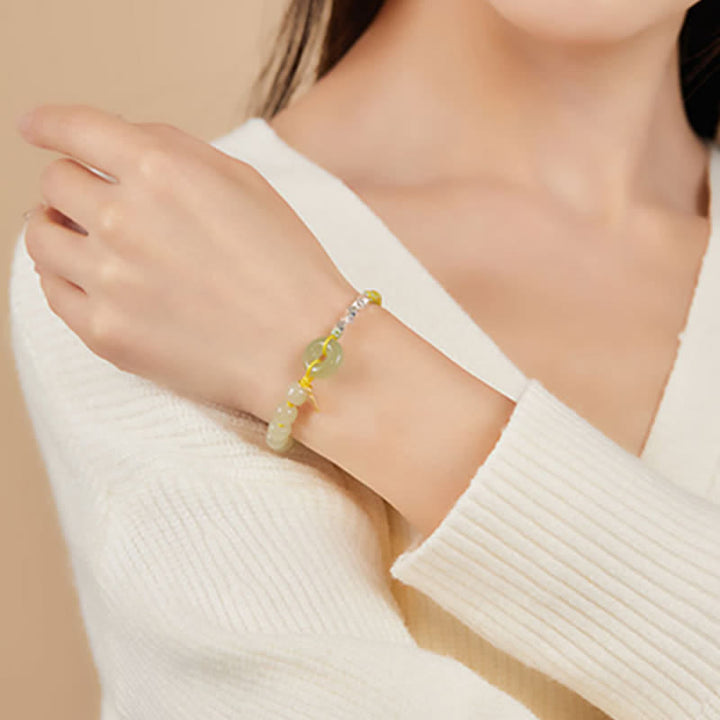 Braccialetto con ciondolo di fortuna e felicità con perline e fibbia della pace in giada Hetian in argento sterling 925 Buddha Stones