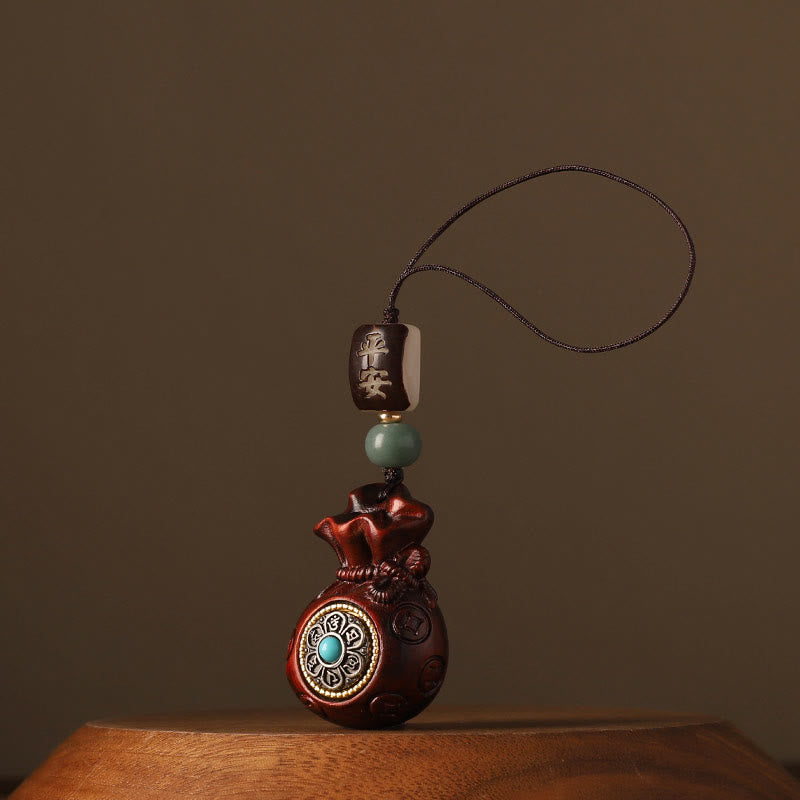 Buddha Stones Piccola foglia Sandalo rosso Sandalo verde Sacchetto di soldi Om Mani Padme Hum Protezione girevole Decorazione appesa