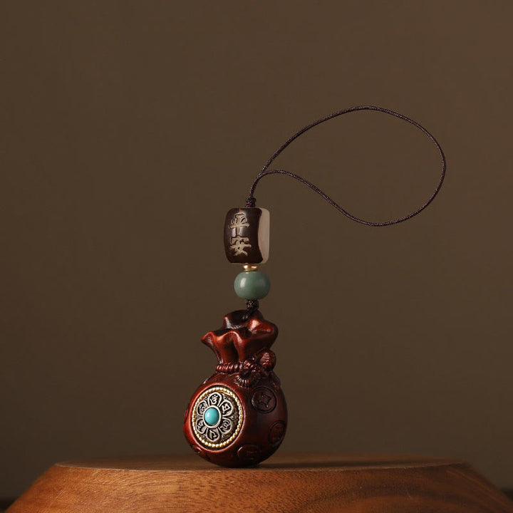 Buddha Stones Piccola foglia Sandalo rosso Sandalo verde Sacchetto di soldi Om Mani Padme Hum Protezione girevole Decorazione appesa