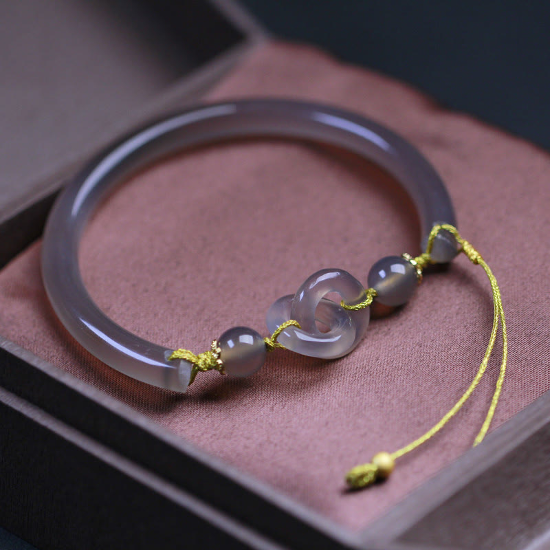 Braccialetto con fibbia a doppia pace in agata grigia naturale Buddha Stones