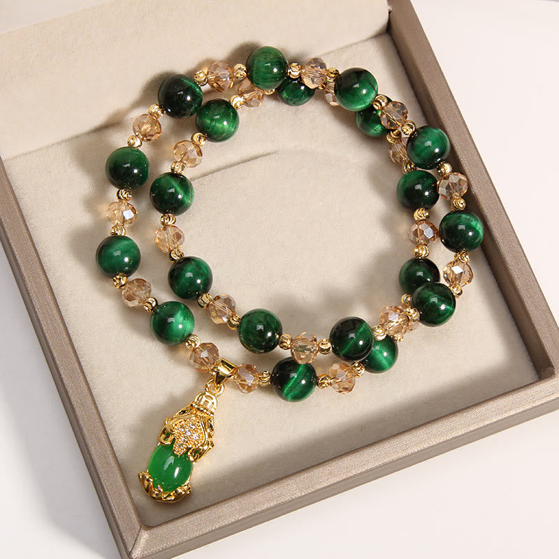 Braccialetto a doppio giro con protezione per borsa portasoldi in volpe Pixiu con occhio di tigre