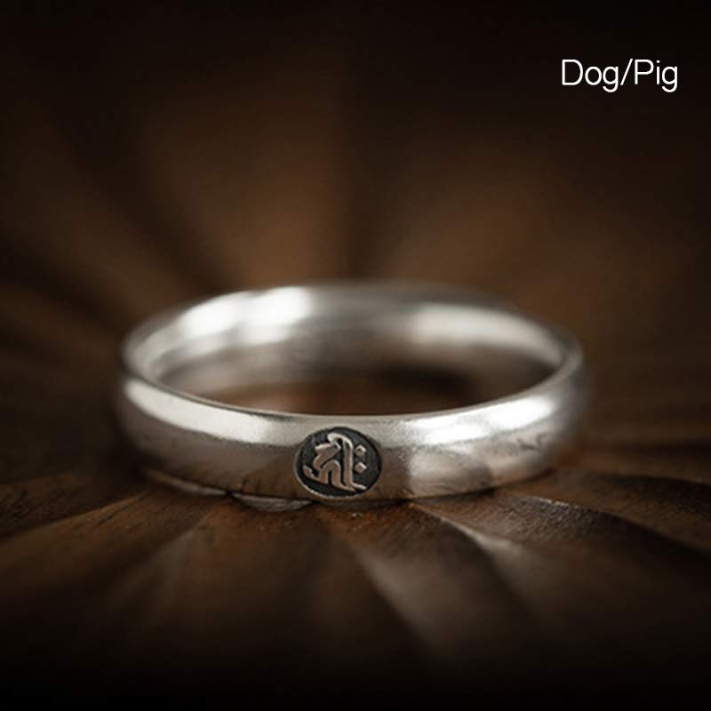 Anello di coppia di benedizione del Buddha Buddha Stones in argento sterling 925, zodiaco cinese, natale