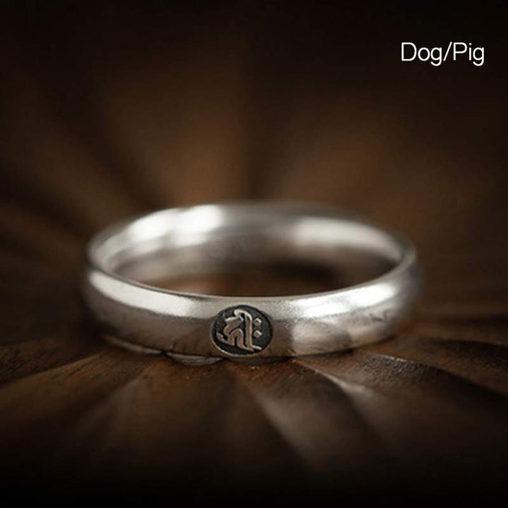 Anello di coppia di benedizione del Buddha Buddha Stones in argento sterling 925, zodiaco cinese, natale