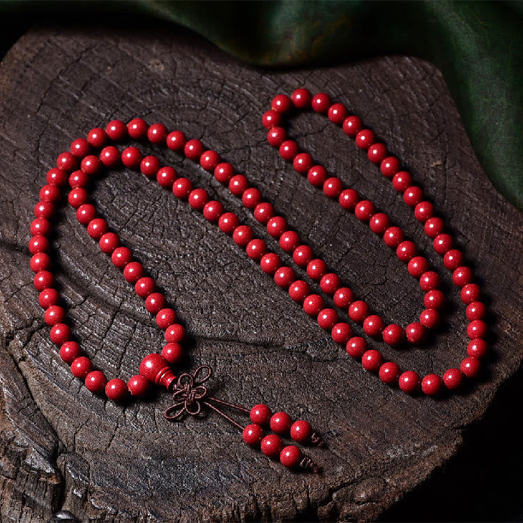Buddha Stones 108 Mala Beads Cinnabar Om Mani Padme Hum Pattern Braccialetto di benedizione inciso