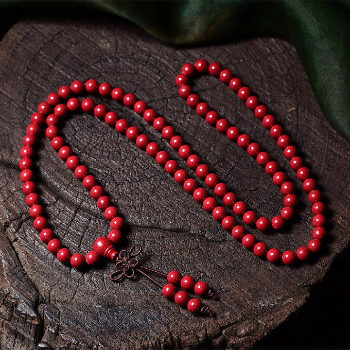 Buddha Stones 108 Mala Beads Cinnabar Om Mani Padme Hum Pattern Braccialetto di benedizione inciso