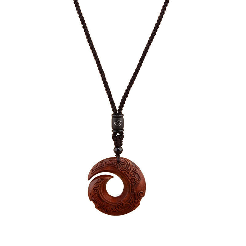 Buddha Stones Piccola foglia Sandalo rosso Legno di ebano La fortuna di una persona migliora Design Modello Protezione Collana Pendente