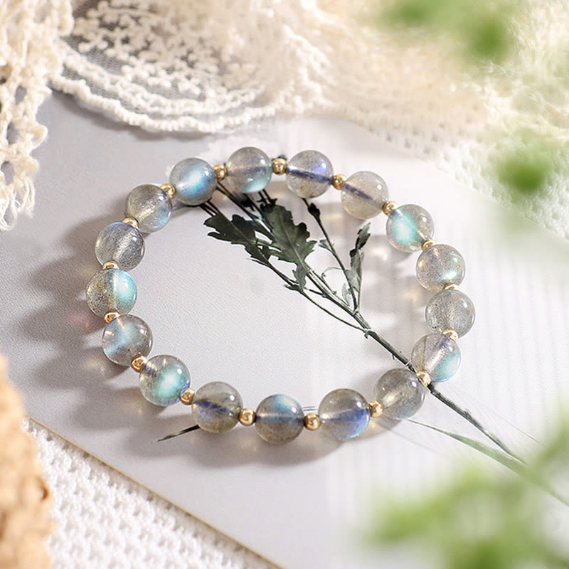 Bracciale Buddha Stones placcato oro 14k con pietra di luna naturale e guarigione dell'amore