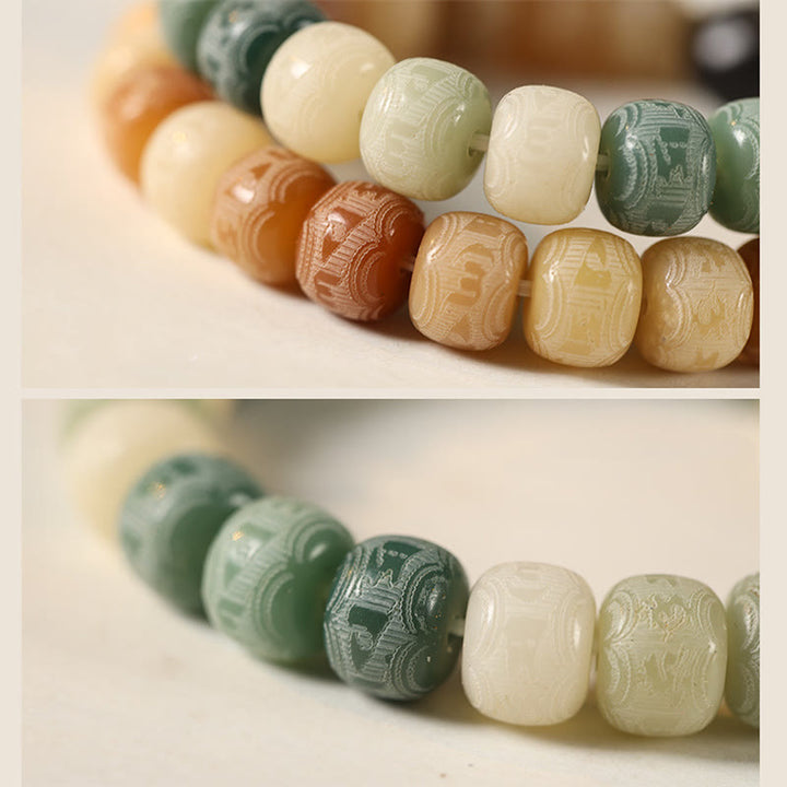 Buddha Stones Semi di Bodhi Argento Lucentezza Ossidiana Testa di Gatto Om Mani Padme Hum Braccialetto Armonia Inciso - image 15