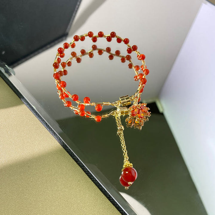 Braccialetto portafortuna con foglia d'acero rosso Buddha Stones