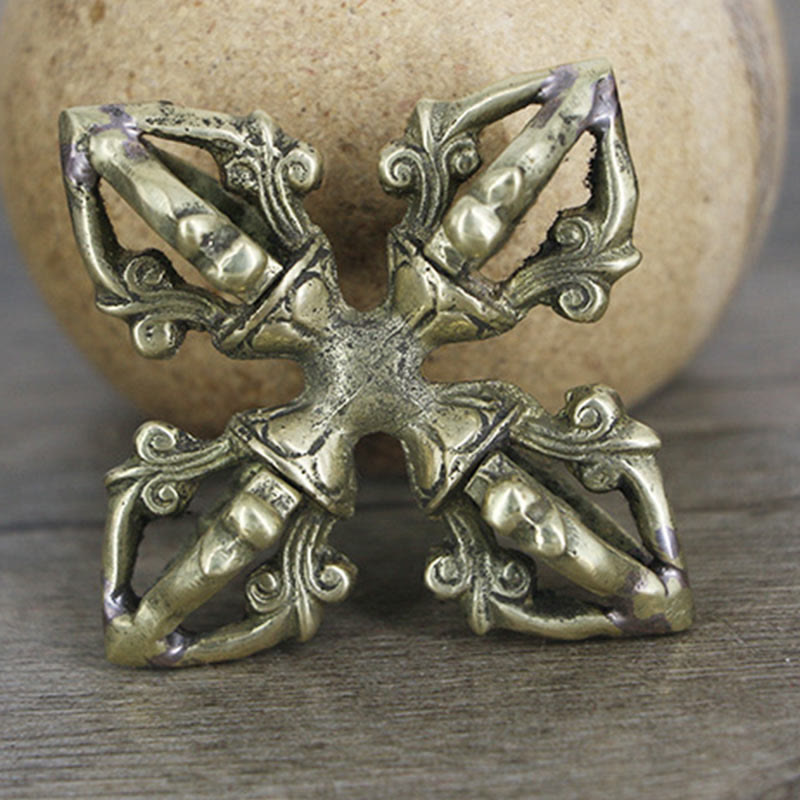 Nepal fatto a mano 5 punte doppio Dorje rame resistenza Vajra