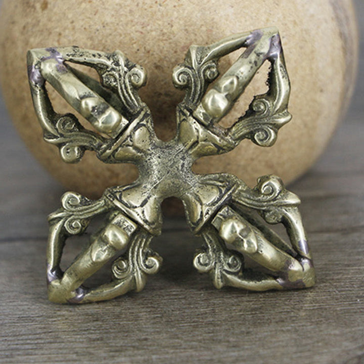 Nepal fatto a mano 5 punte doppio Dorje rame resistenza Vajra