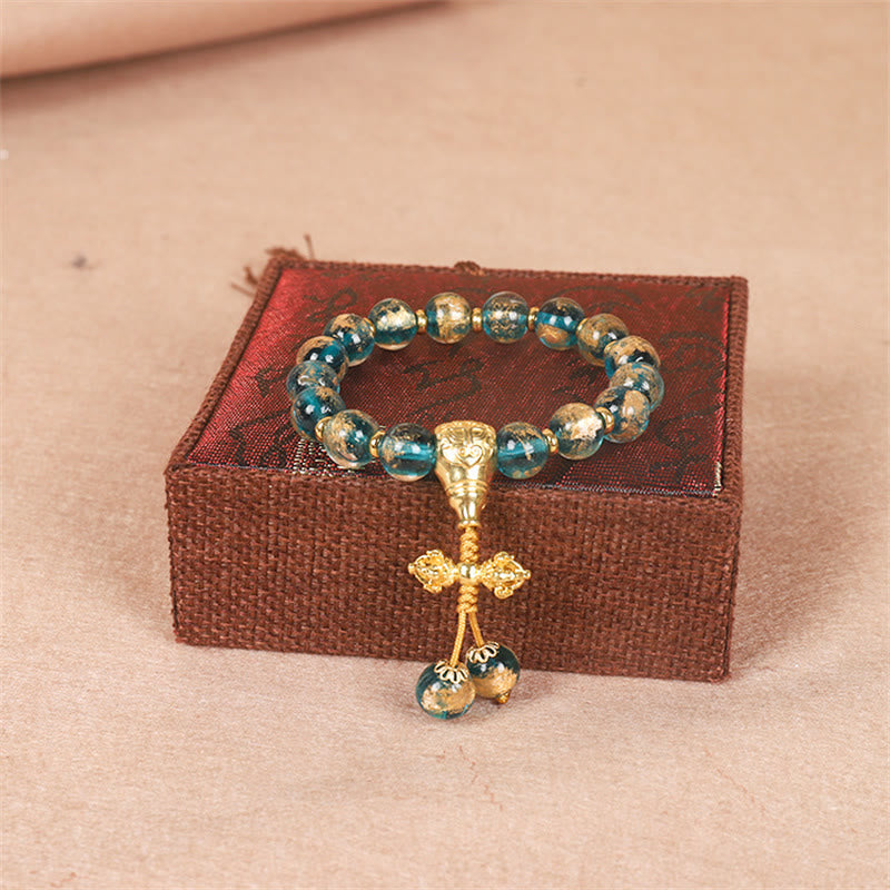 Buddha Stones Tibetan Gold Deglutizione Bestia Famiglia Dorje Vajra Forza Braccialetto di Perline