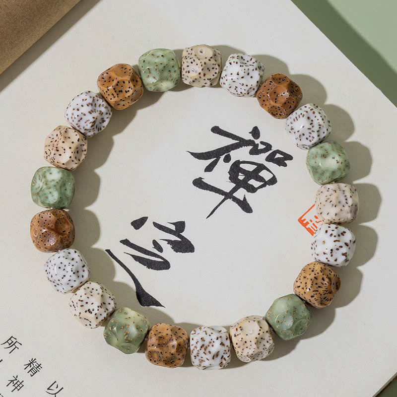 Braccialetto di ricchezza di auspici Buddha Stones Natural Colorful Bodhi Seed