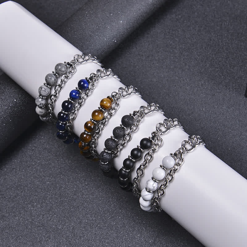 Braccialetto Buddha Stones Tiger Eye Picasso Jasper Frosted Stone Strength