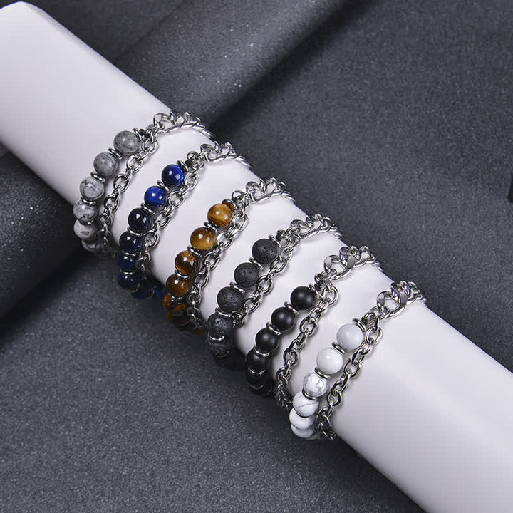 Braccialetto Buddha Stones Tiger Eye Picasso Jasper Frosted Stone Strength