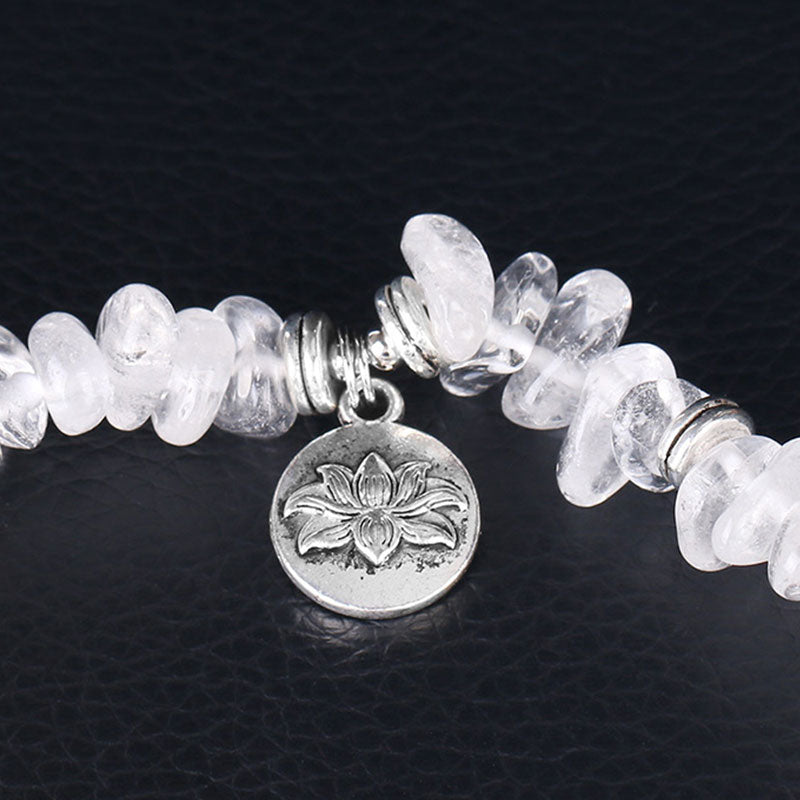 Braccialetto di guarigione di loto in cristallo bianco naturale Buddha Stones