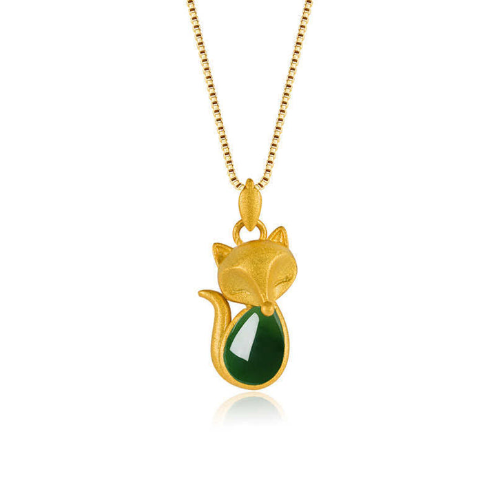 Collana pendente con motivo a volpe in calcedonio verde Buddha Stones
