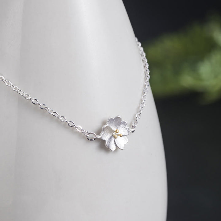 Bracciale a catena con benedizione dei fiori di ciliegio in argento sterling 925 Buddha Stones