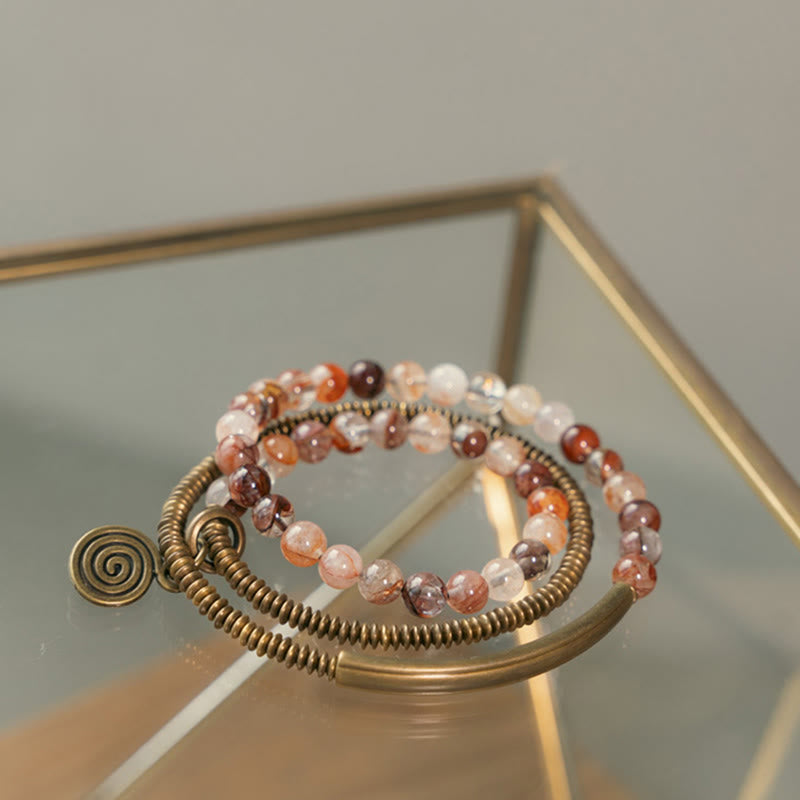 Bracciale Buddha Stones Viola Phantom Rosso Quarzo Ematoide Quarzo Rutilato Verde Rame Amore Perdona