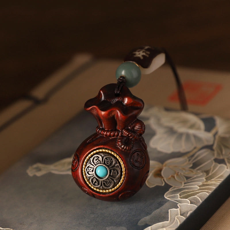 Buddha Stones Piccola foglia Sandalo rosso Sandalo verde Sacchetto di soldi Om Mani Padme Hum Protezione girevole Decorazione appesa