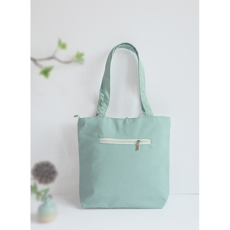 Borsa a tracolla grande capacità in tela con ricamo in bambù, prugna, fiore di pera, pesco