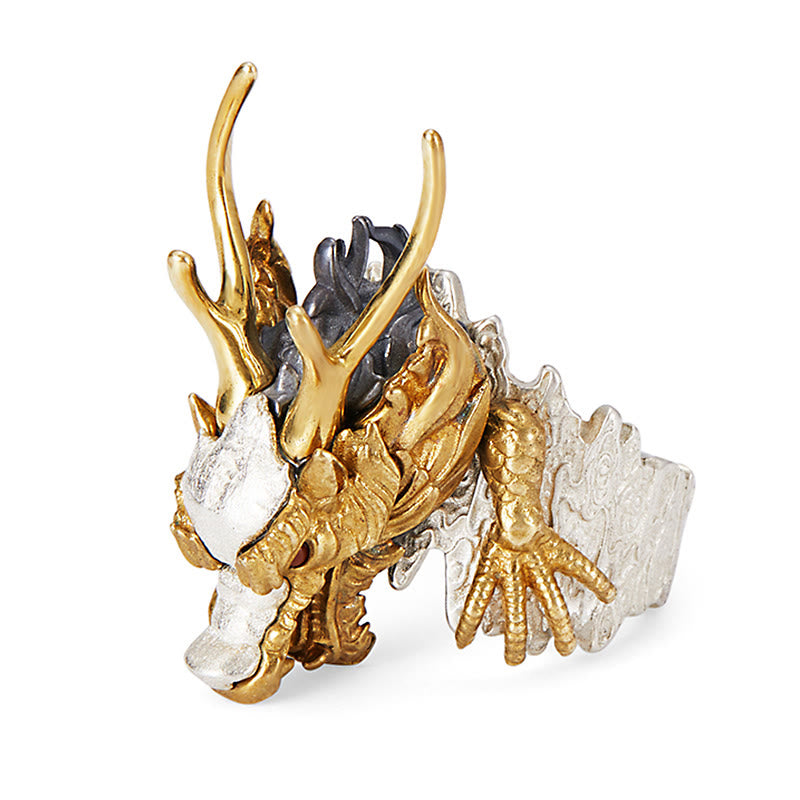 Buddha Stones 925 Sterling Silver Drago Fortuna Successo Protezione Anello Regolabile Ciondolo