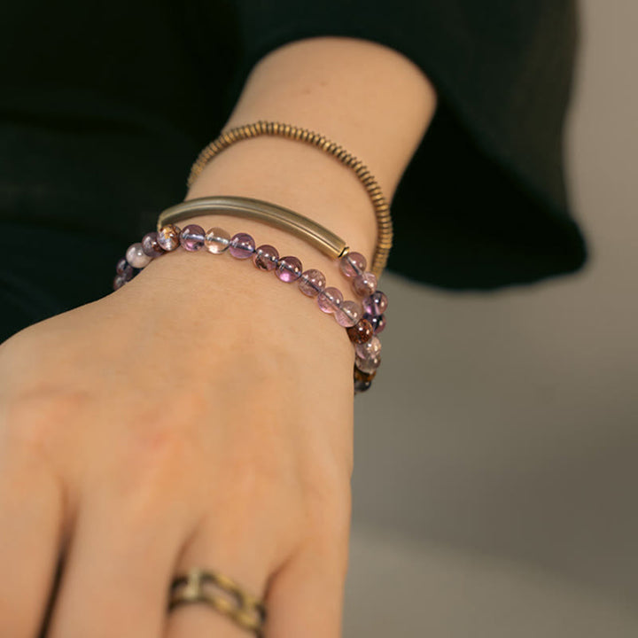 Bracciale Buddha Stones Viola Phantom Rosso Quarzo Ematoide Quarzo Rutilato Verde Rame Amore Perdona