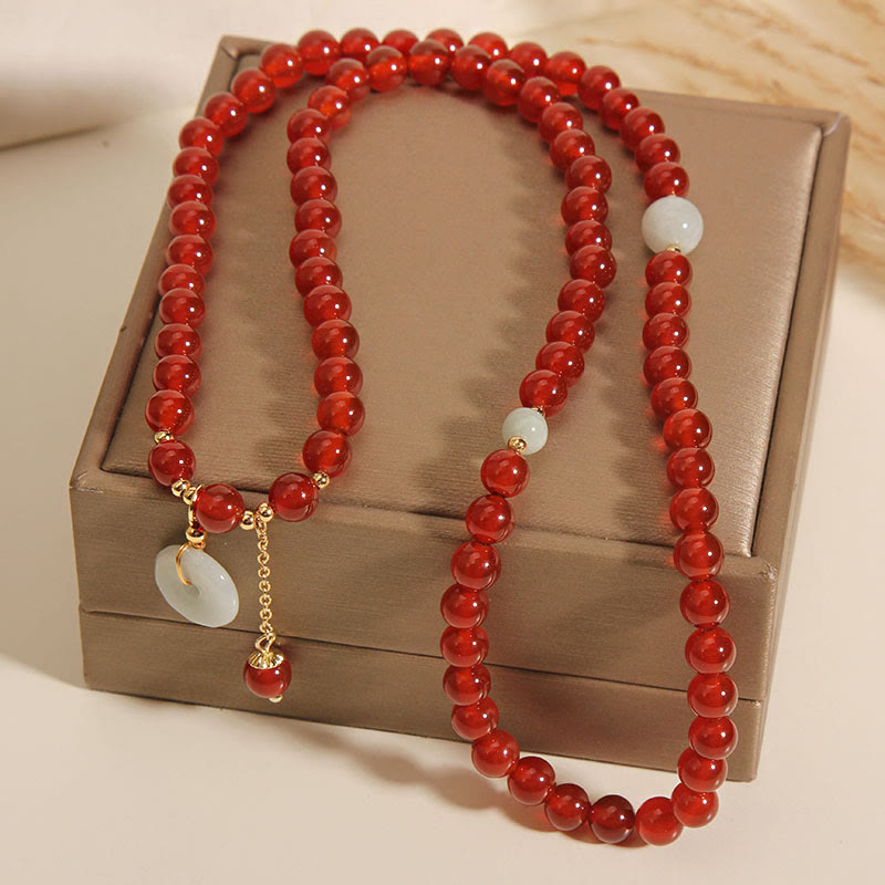 Braccialetto triplo giro con fibbia della pace in agata rossa naturale Buddha Stones Jade Peace