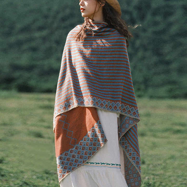 Buddha Stones tibetano con motivo a rombi a righe, sciarpa calda e morbida invernale