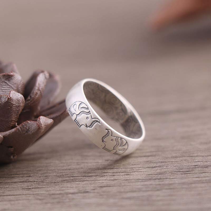 Anello di benedizione Buddha Stones 999 Sterling Silver Lotus Elephant Six True Words