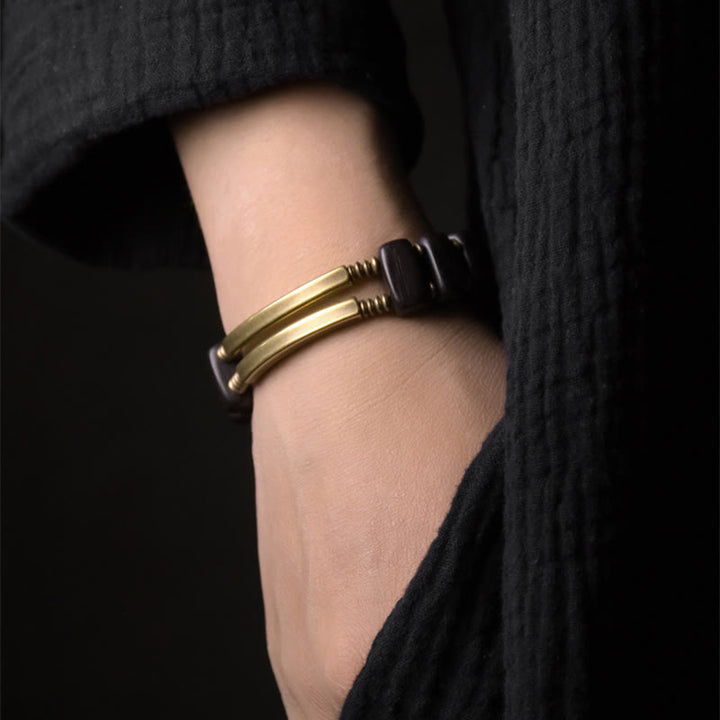 Bracciale a doppio strato in ottone e rame con Buddha Stones in legno di ebano tibetano - image 2