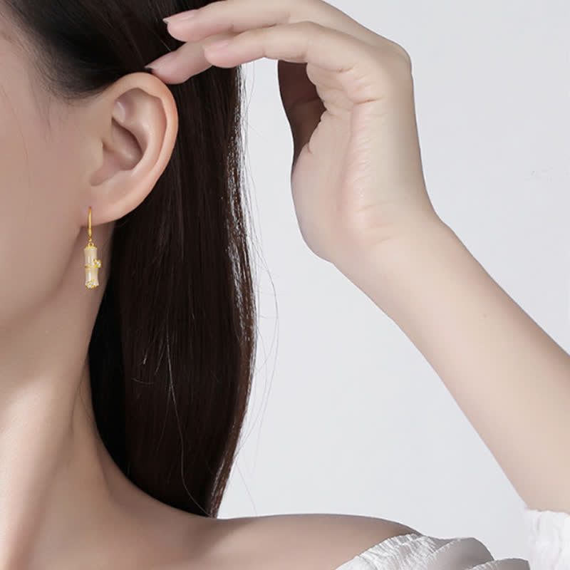 Orecchini pendenti in argento sterling 925 con giada di Hetian, crisoberillo, occhio di gatto, agata rossa, bambù e fortuna - image 4