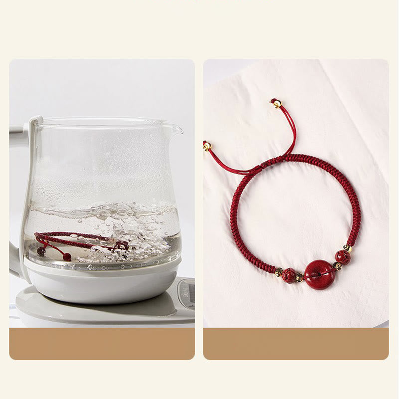 Braccialetto intrecciato con fibbia della pace in cinabro e loto fatto a mano con Buddha Stones - image 8