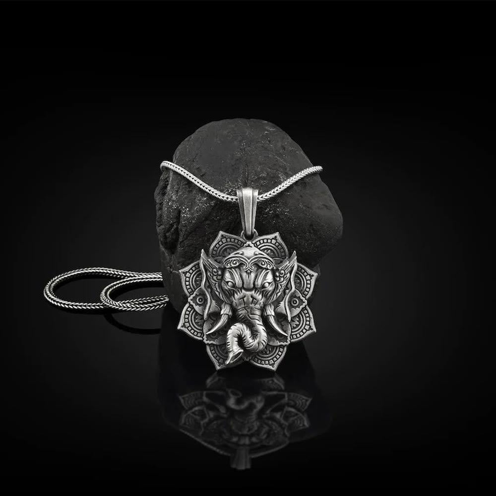 Buddha Stones Pure Tin Ganesh Ganpati Elefante Protezione Amuleto Collana Pendente - Ciondolo Ganesh e catena a chiglia - image 1