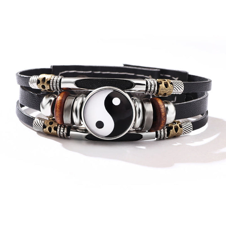 Bracciale equilibrio in pelle con Buddha Stones Yin Yang