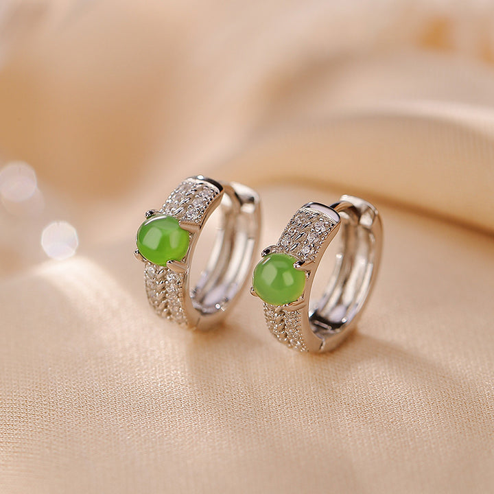 Orecchini a bottone rotondi in argento sterling 925 con Buddha Stones e giada ciano