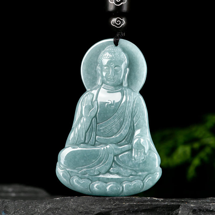 Buddha Stones Buddha Amitabha Giada naturale Loto Amuleto Compassione Corda Collana Pendente - image 2