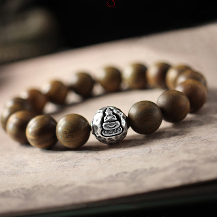 Buddha Stones Buddha Cure in argento sterling 999 con piccole foglie di sandalo verde e sandalo rosso