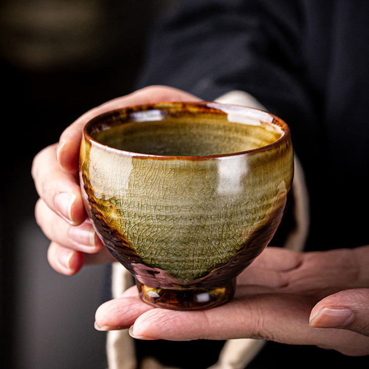 Tazza da tè in ceramica Kung Fu con cambio forno marrone retrò Buddha Stones