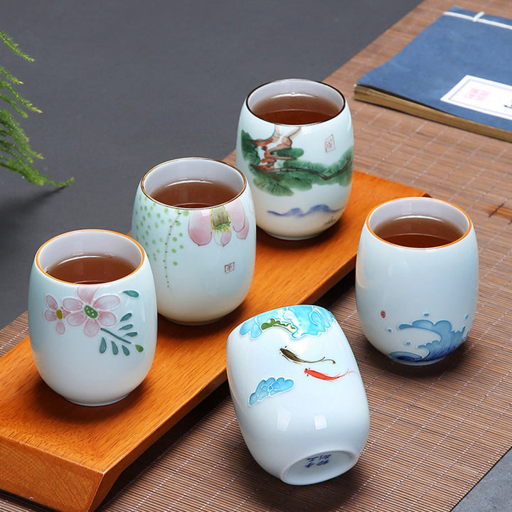 Buddha Stones Koi Fish Lotus Landscape Tarassaco Peonia Fiore Tazza da tè in ceramica Kung Fu Tazza da tè