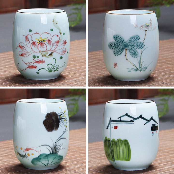 Buddha Stones Koi Fish Lotus Landscape Tarassaco Peonia Fiore Tazza da tè in ceramica Kung Fu Tazza da tè