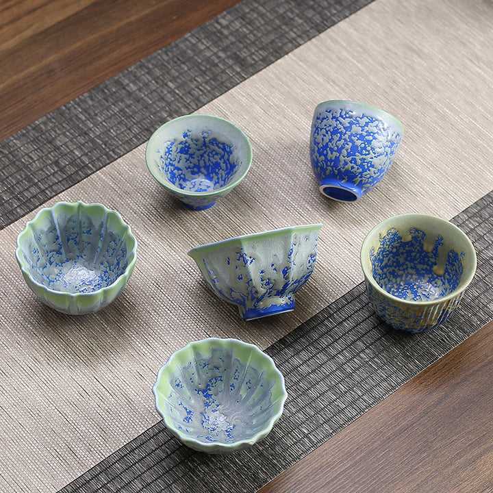 Buddha Stones Retro Blu Rosso Gradiente Loto Motivo Forno Cambia Tazza da Tè in Ceramica Kung Fu Tazza da Tè Ciotola