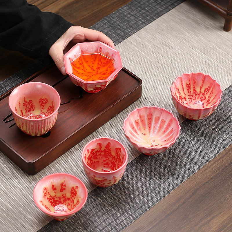 Buddha Stones Retro Blu Rosso Gradiente Loto Motivo Forno Cambia Tazza da Tè in Ceramica Kung Fu Tazza da Tè Ciotola