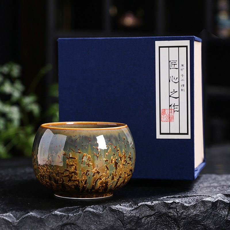 Buddha Stones Tazza da tè in ceramica marrone colorata Tazza da tè Kung Fu Ciotola